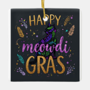 Mardi Gras with cat Ceramic Ornament