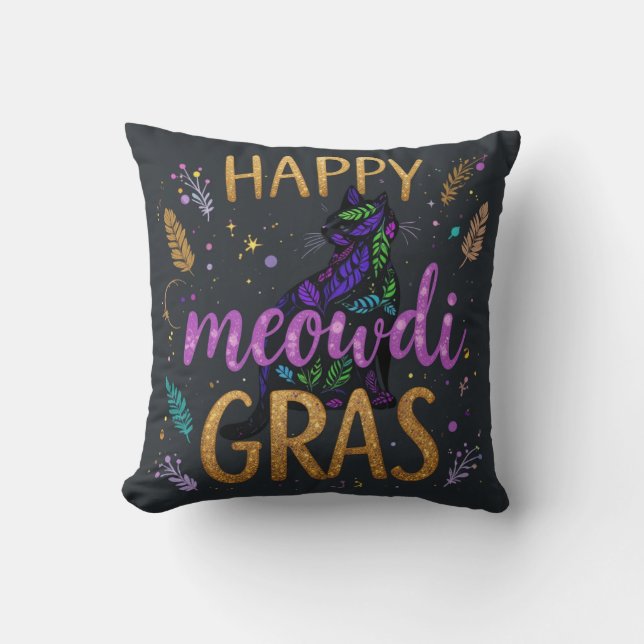 Mardi Gras with cat Cushion (Front)