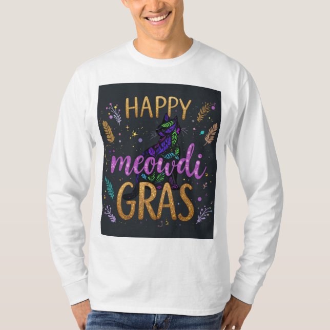 Mardi Gras with cat T-Shirt (Front)