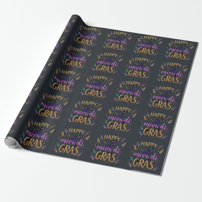 Mardi Gras with cat Wrapping Paper (Unrolled)