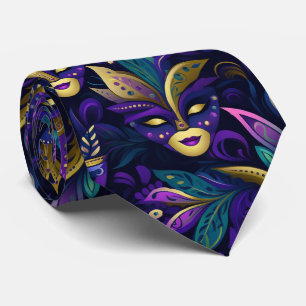 Mardi Gras with golden yellow masks Tie