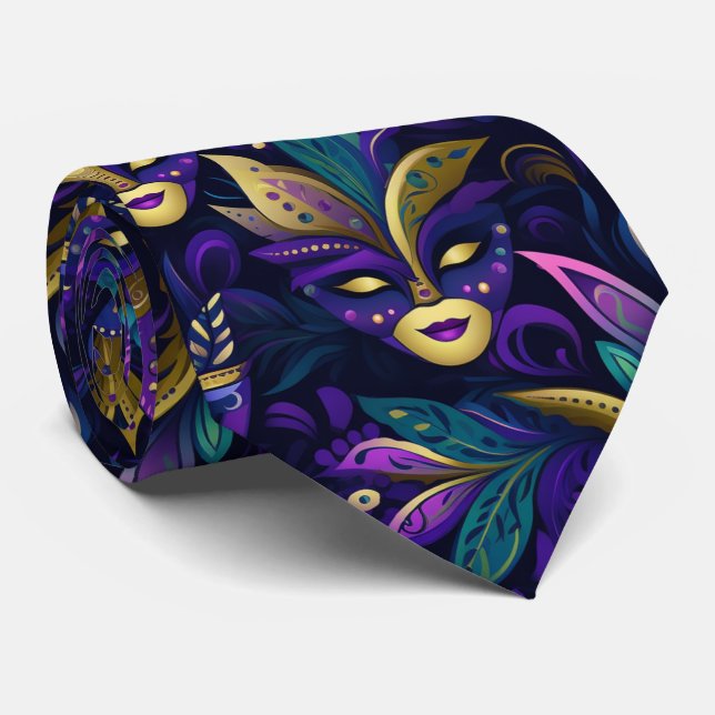 Mardi Gras with golden yellow masks Tie (Rolled)