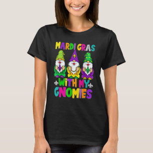 Mardi Gras With My Gnomies Holding Mask Love Three T-Shirt