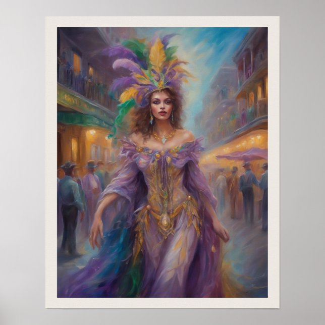 Mardi Gras Woman In Costume New Orleans Bourbon St Poster (Front)