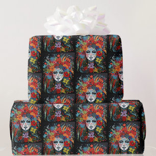 Mardi Gras Woman In Mask & Headdress Wrapping Paper