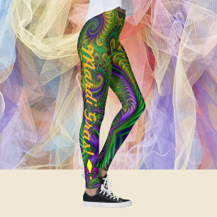 Mardi Gras Womens Leggings Purple Green Pants