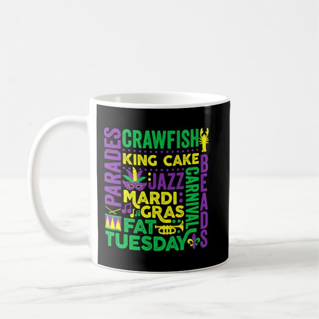 Mardi Gras Word Mashup Parade Fat Tuesday Carnival Coffee Mug (Left)