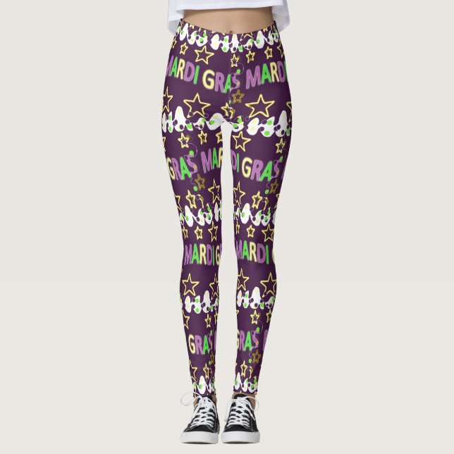 Mardi Gras Words Celebration Leggings (Front)
