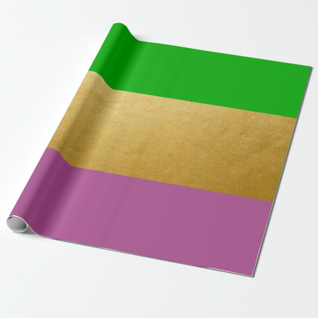 Mardi Gras Wrapping Green Purple Gold Yellow Paper (Unrolled)