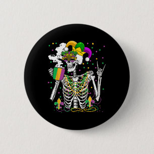 Mardi Gras X-ray Skeleton Drinking Coffee Cute Hea 6 Cm Round Badge