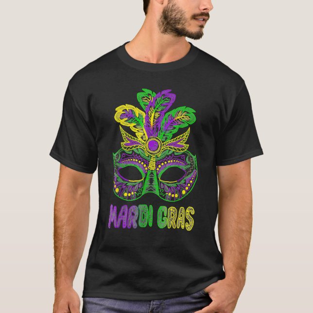 Mardi Gras Yall Carnival Mask Beads Costume New Or T-Shirt (Front)