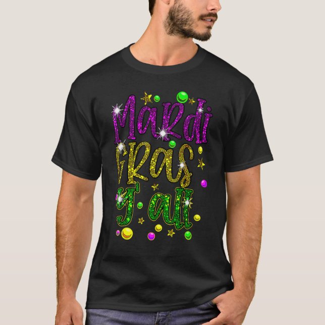 Mardi Gras Y'all Galveston Fun Cute Beads And Mask T-Shirt (Front)