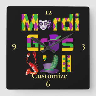 Mardi Gras Y'all Thunder_Cove Square Wall Clock