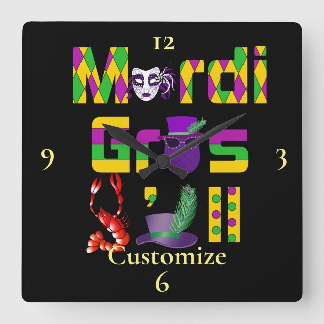 Mardi Gras Y'all Thunder_Cove Square Wall Clock (Front)