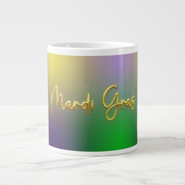 Mardi Gras Yellow, Purple, Green Large Coffee Mug (Front)