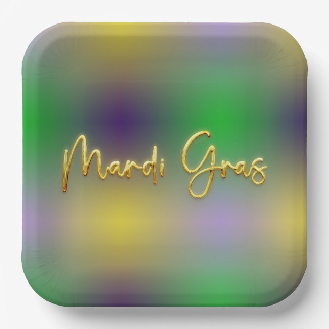 Mardi Gras Yellow, Purple, Green Paper Plate (Front)