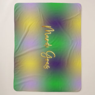 Mardi Gras Yellow, Purple, Green Sherpa Blanket