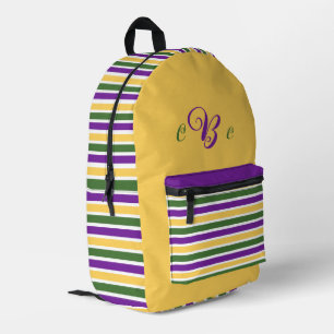mardi gras yellow/purple/green striped printed backpack