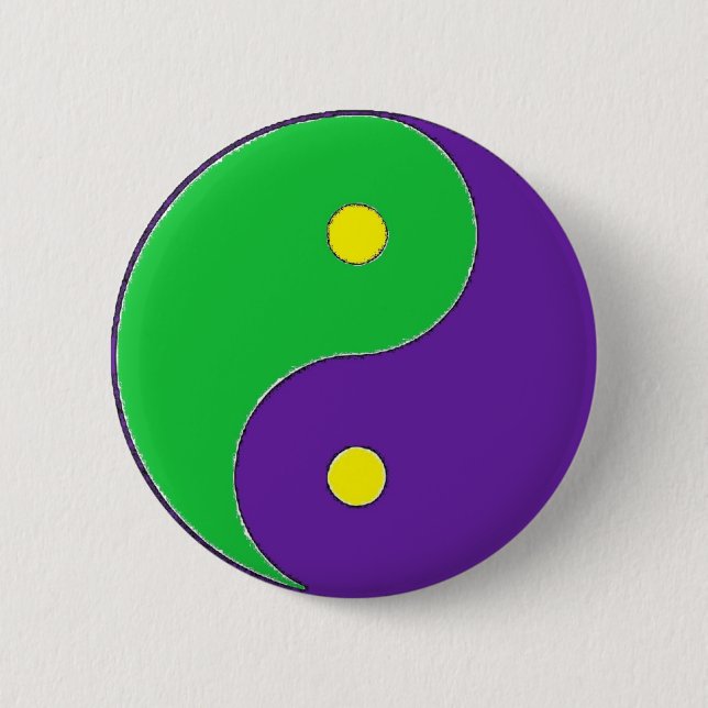 MARDI GRAS YIN YANG SYMBOL 6 CM ROUND BADGE (Front)