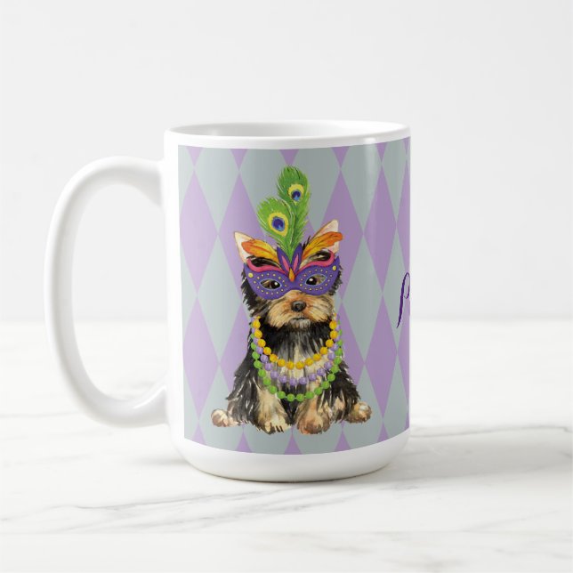 Mardi Gras Yorkie Coffee Mug (Left)