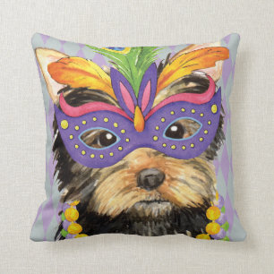 Mardi Gras Yorkie Cushion