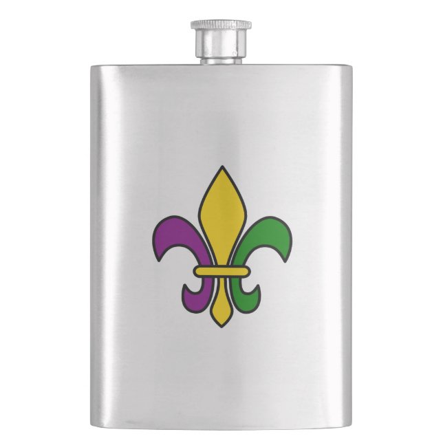 Mardi grass fleur-de-lys hip flask (Front)