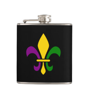 Mardi grass fleur-de-lys hip flask