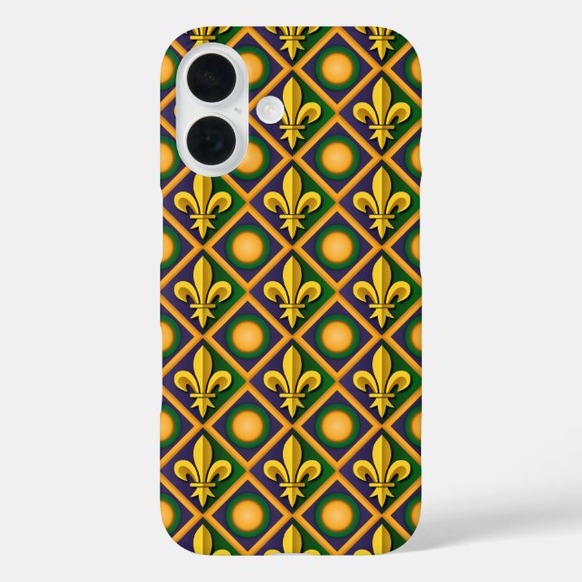 Mardi grass pattern with golden fleur-de-lis Case-Mate iPhone case (Back)