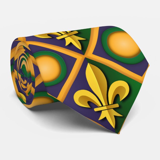 Mardi grass pattern with golden fleur-de-lis tie (Rolled)