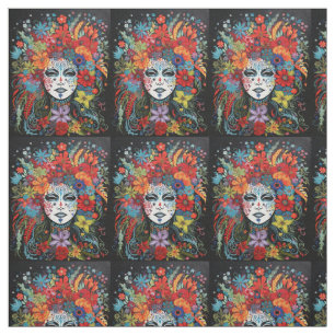Mardi Grass Woman in Mask with Headdress Colorful Fabric