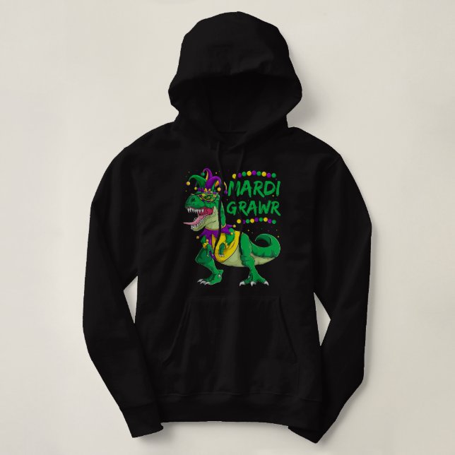 Mardi Grawr Dino Jester Outfit, Mardi Gras T Rex K Hoodie (Design Front)