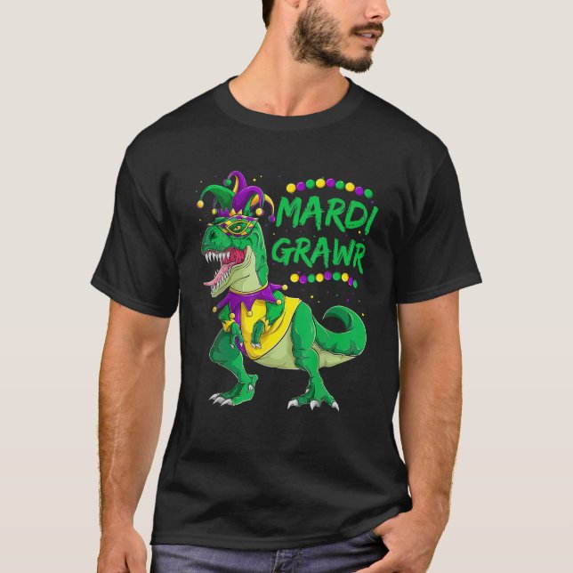 Mardi Grawr Dino Jester Outfit, Mardi Gras T Rex K T-Shirt (Front)