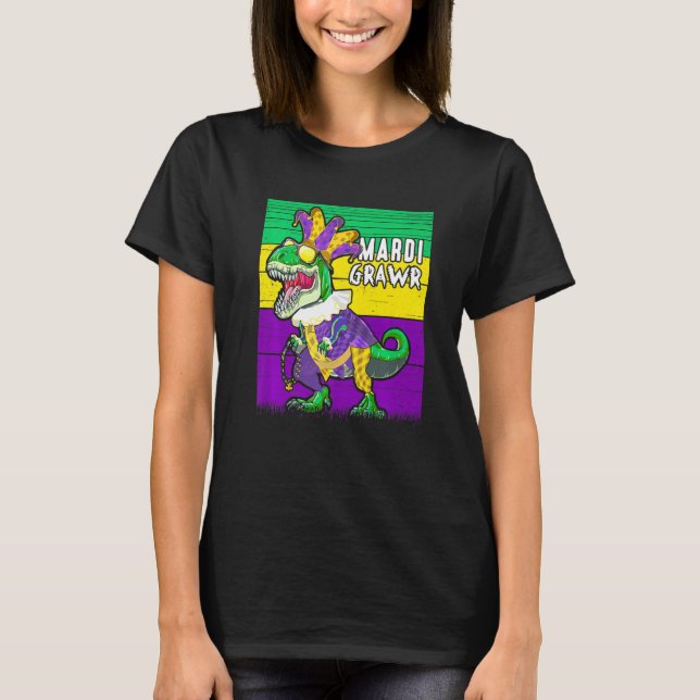 Mardi Grawr Dinosaur Mardi Gras T Rex Dino Boys To T-Shirt (Front)