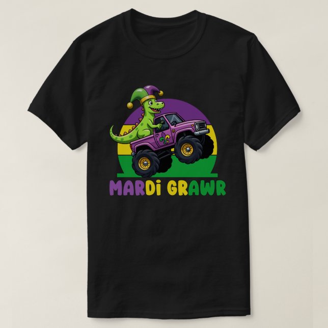 Mardi Grawr Monster Truck Dinosaur Mardi Gras  T-Shirt (Design Front)