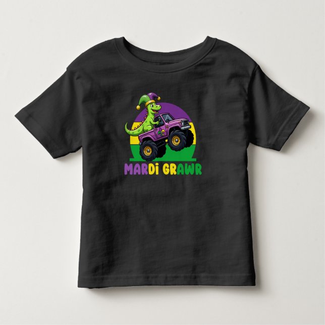 Mardi Grawr Monster Truck Dinosaur Mardi Gras  Toddler T-Shirt (Front)