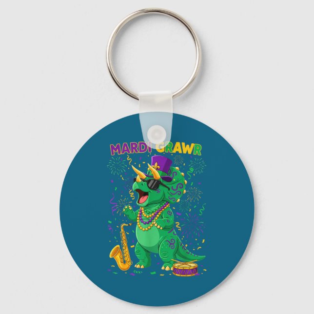 Mardi Grawr Rex Dino Gras Key Ring (Front)