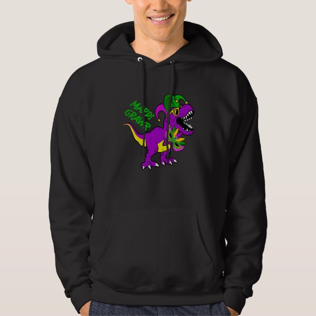 Mardi Grawr Rex Dino Toddler Kids Mardi Gras Boys Hoodie (Front)