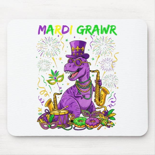 Mardi Grawr Rex Dinosaur Funny Design Mouse Pad (Front)