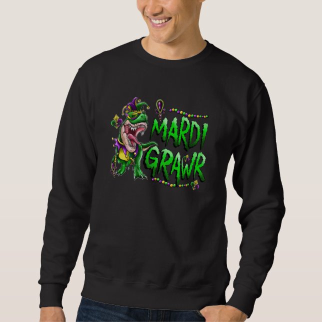 Mardi Grawr Rex Dinosaur Mardi Gras Bead Boys Kids Sweatshirt (Front)