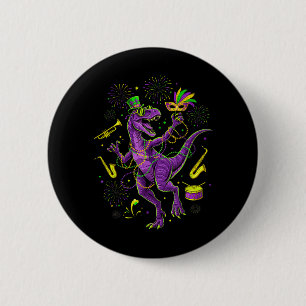 Mardi Grawr T-Rex Dino Mardi Gras as Raptor 6 Cm Round Badge