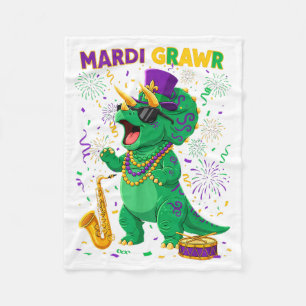 Mardi Grawr T-Rex Dino Mardi Gras in Triceratop Fleece Blanket
