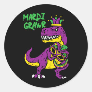 Mardi Grawr T-rex Dino Toddler Kids Mardi Gras Boy Classic Round Sticker