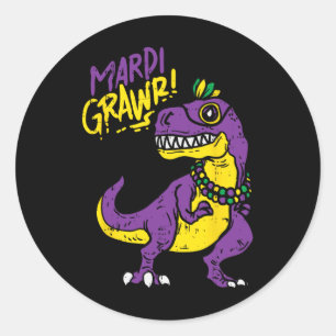 Mardi Grawr T-rex Dinosaur Dino Mardi Gras Carniva Classic Round Sticker