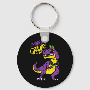 Mardi Grawr T-rex Dinosaur Dino Mardi Gras Carniva Key Ring