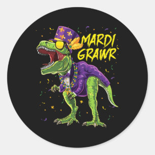 Mardi Grawr T-rex Dinosaur Dino Mardi Gras Kids Bo Classic Round Sticker