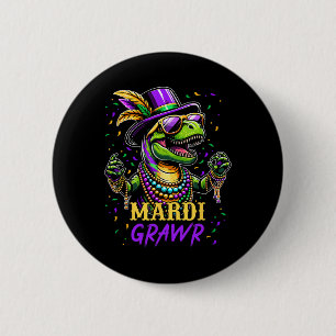 Mardi Grawr T Rex Dinosaur Mardi Gras Bead Costume 6 Cm Round Badge