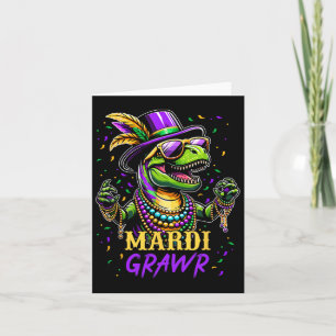 Mardi Grawr T Rex Dinosaur Mardi Gras Bead Costume Card