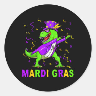Mardi Grawr T Rex Dinosaur Mardi Gras Bead Costume Classic Round Sticker