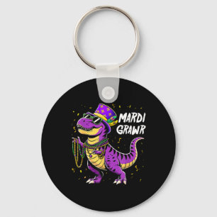 Mardi Grawr T Rex Dinosaur Mardi Gras Bead Costume Key Ring