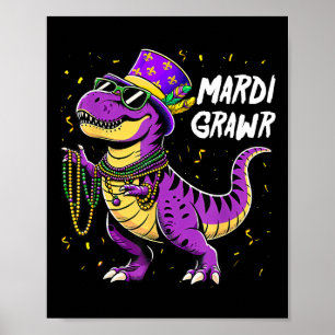 Mardi Grawr T Rex Dinosaur Mardi Gras Bead Costume Poster